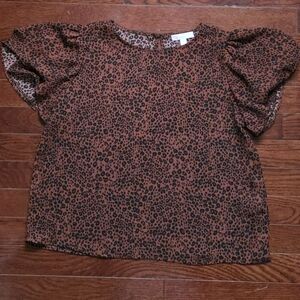 GB Girls Brown Leopard Puff Sleeve Blouse
